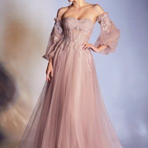 Lace-up Beaded Sweetheart Neck A-line Dress Dusty Rose main image 1